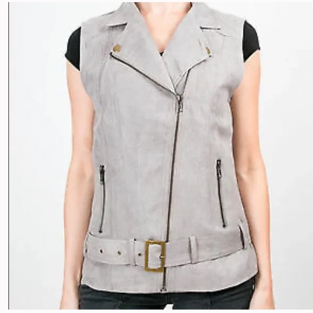 House of Harlow 1960 Moto Inspired Grey Faux Suede Vest Size Small - Picture 3 of 11